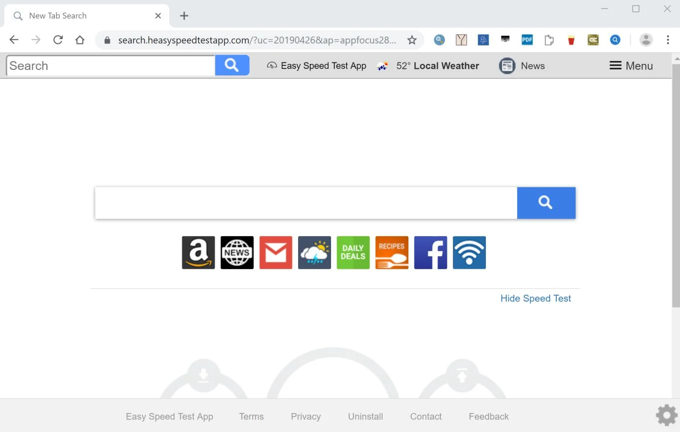 Image: Google Chrome is redirected to the Easy Speed Test App New Tab Search