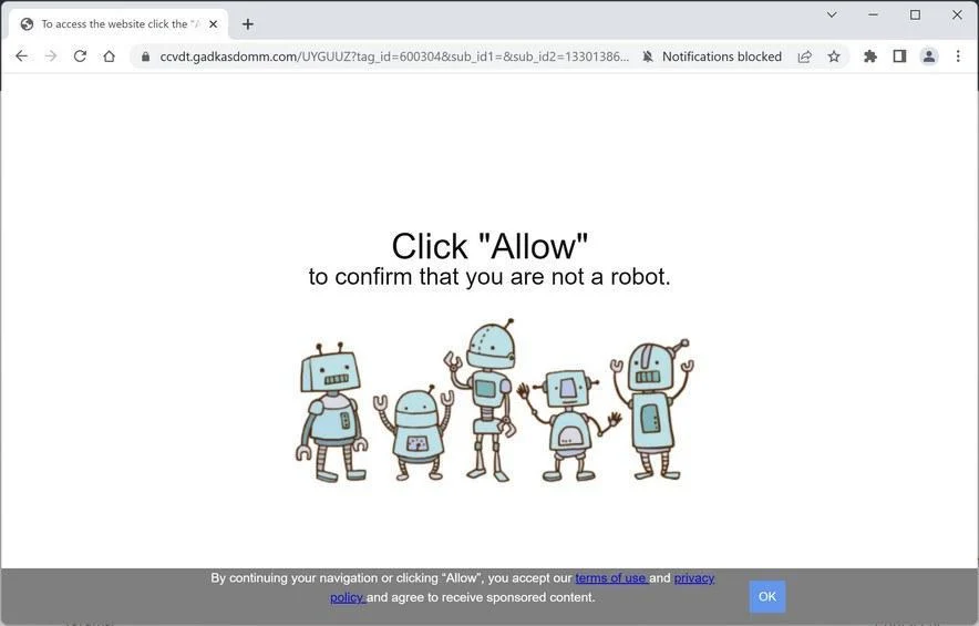 Image: Chrome browser is redirected to Gadkasdomm.com