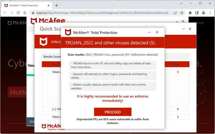 Image: Chrome browser is redirected to Tolji.live