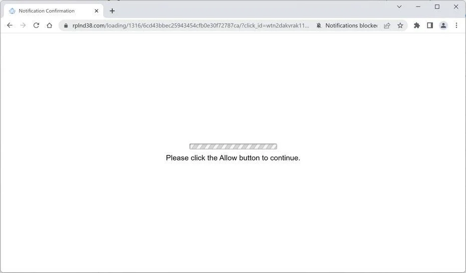 Image: Chrome browser is redirected to Rplnd38.com