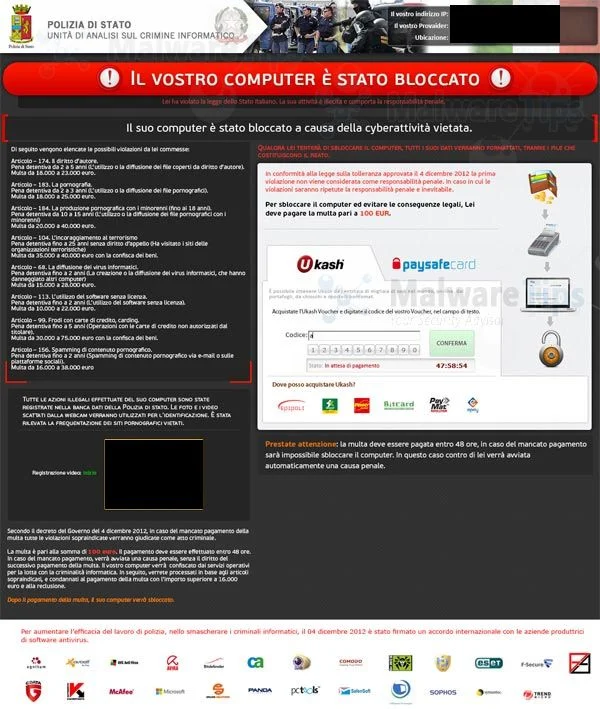 [Image: Il vostro computer è stato bloccato virus]