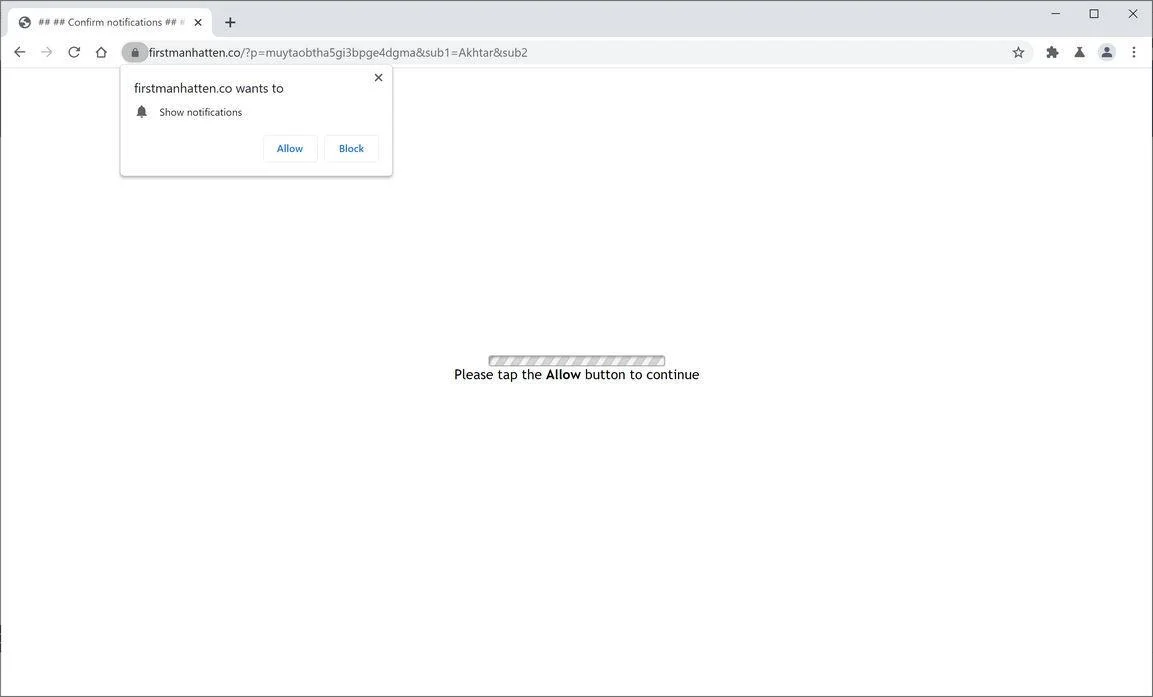 Remove Firstmanhatten.co pop-up ads (Virus Removal Guide) 1 Image: Chrome browser is redirected to Firstmanhatten.co