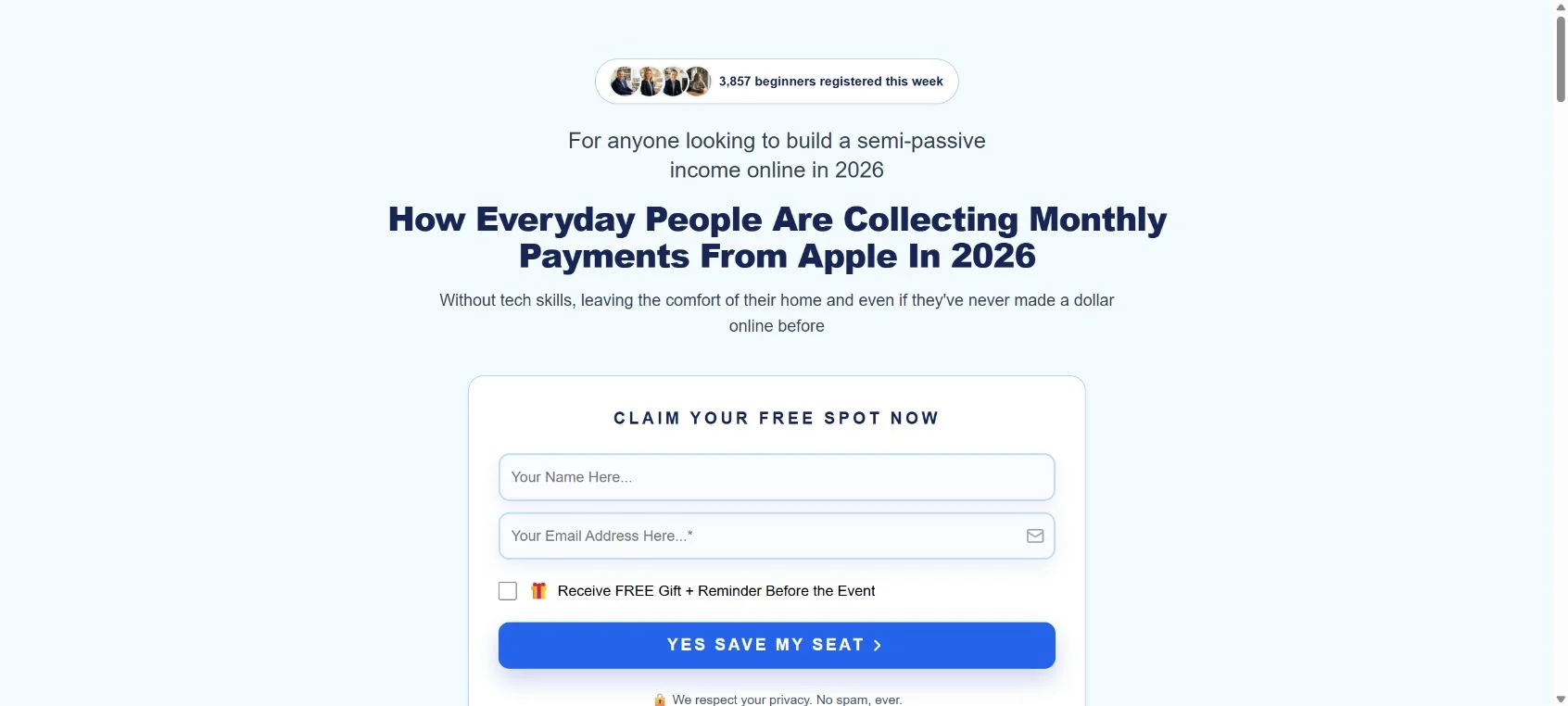 AppPublishing.ai free training page asking for a visitor name and email address