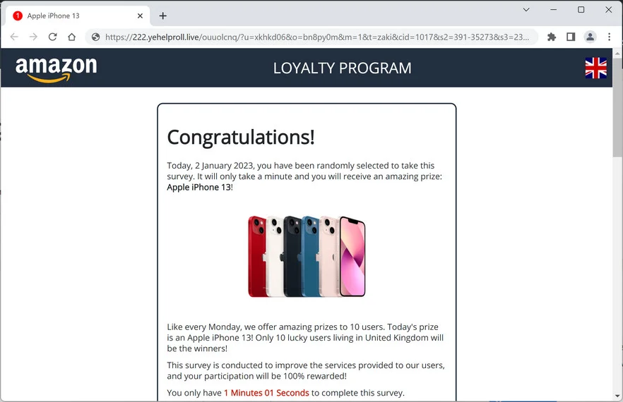 Image: Yehelproll.live Fake Amazon Loyalty Program Survey