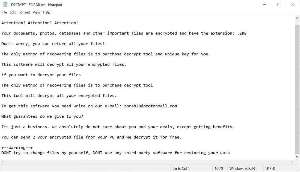 How to remove ZORAB ransomware (Virus Removal Guide) 1 Image: ZORAB ransom note