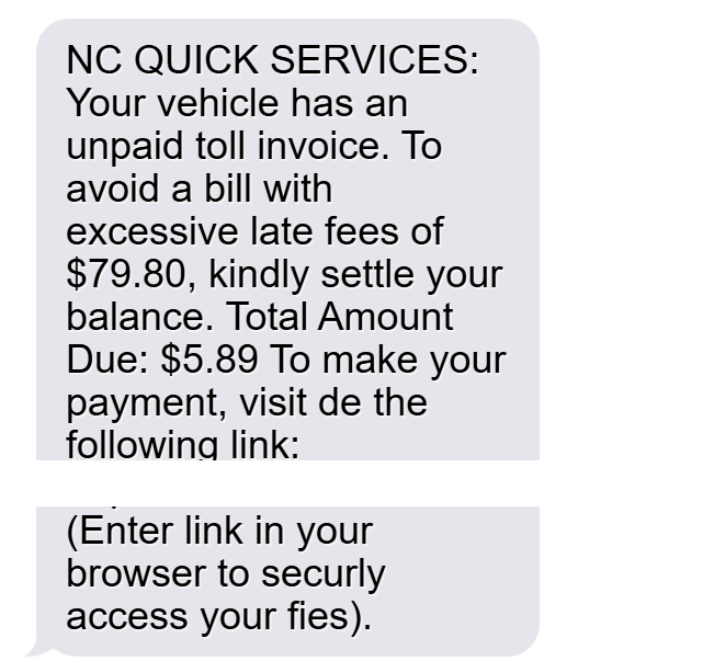 Tollncbill.com Scam: Watch Out for Fraudulent NC Quick Pass Texts 1 NC QUICK SCAM