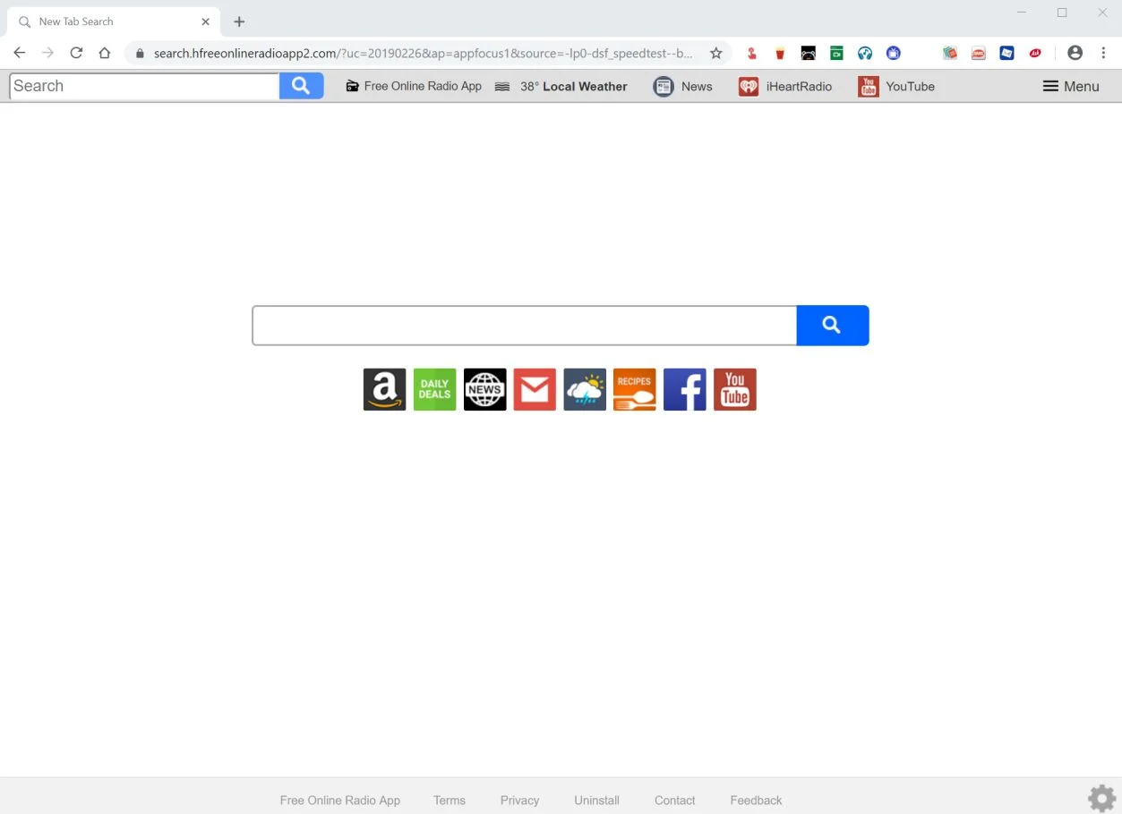 How to remove Free Online Radio App redirect (Virus Removal Guide) 1 Image: Google Chrome is redirected to the Free Online Radio App New Tab Search