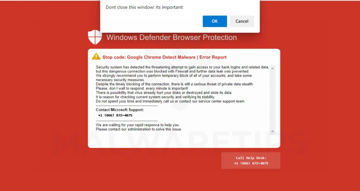 Image: Windows Defender Browser Protection fake error message