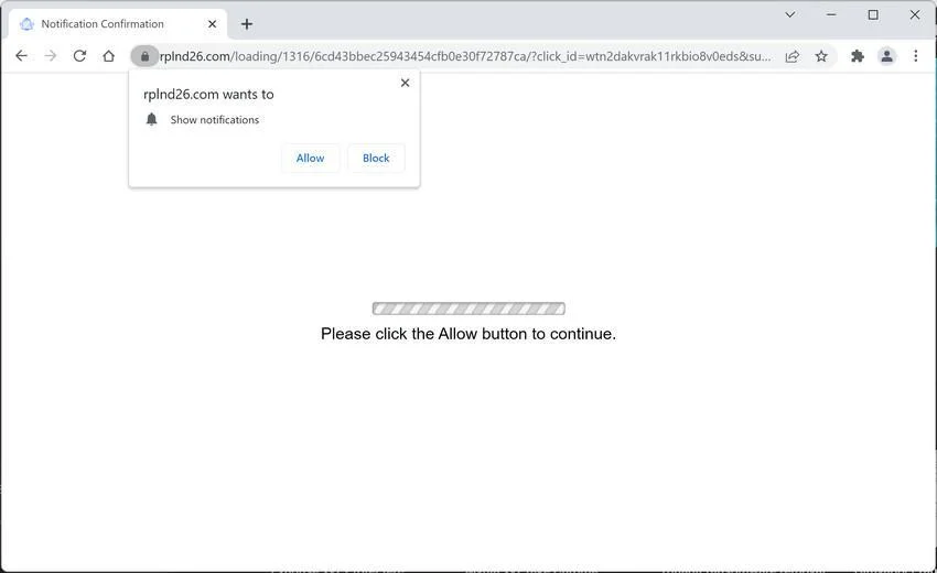 Image: Chrome browser is redirected to Rplnd26.com