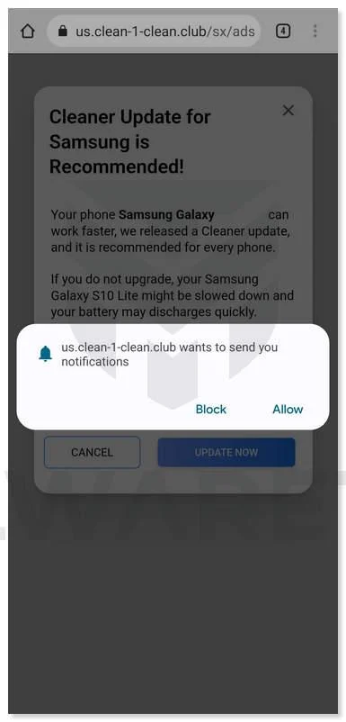 Mobile Cleaner Update Could Be Required Fake Alert