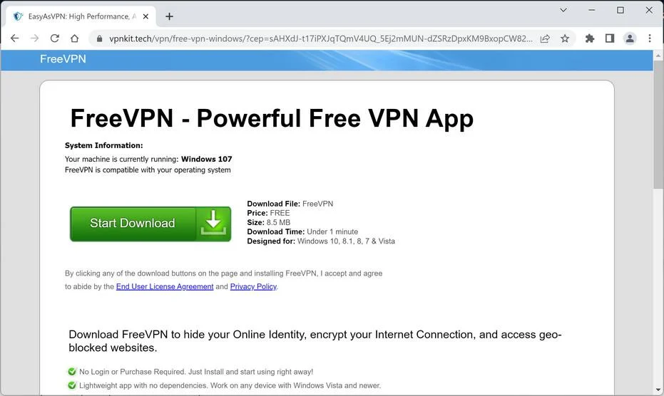 Image: Vpnkit.tech browser redirect