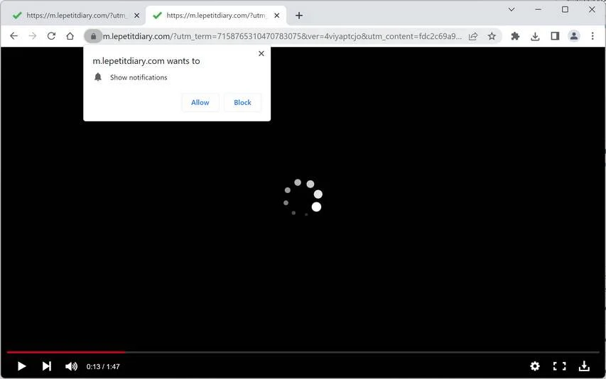 Image: Chrome browser is redirected to Lepetitdiary.com