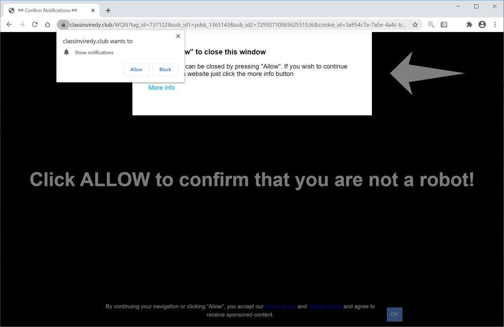 Remove Classinviredy.club pop-up ads (Virus Removal Guide) 1 Image: Chrome browser is redirected to Classinviredy.club