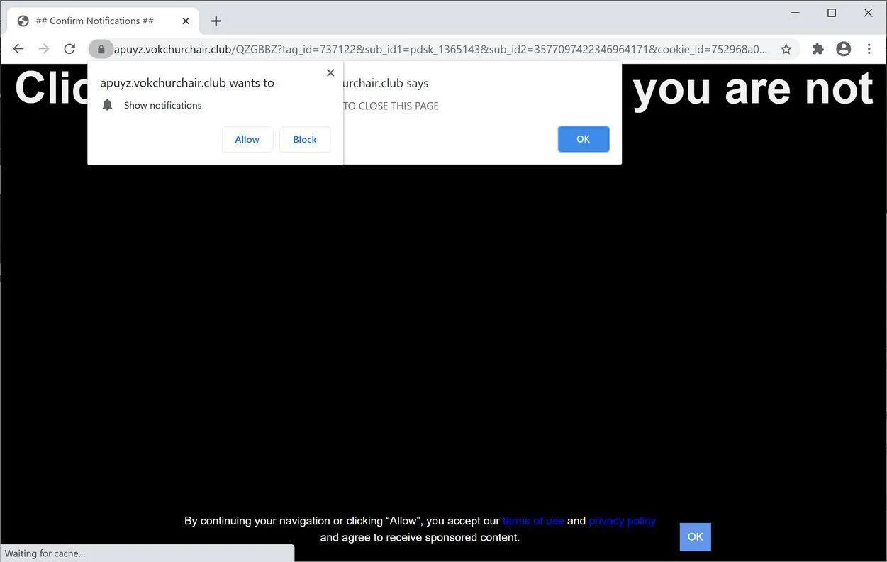 Remove Vokchurchair.club pop-up ads (Virus Removal Guide) 1 Image: Chrome browser is redirected to Vokchurchair.club