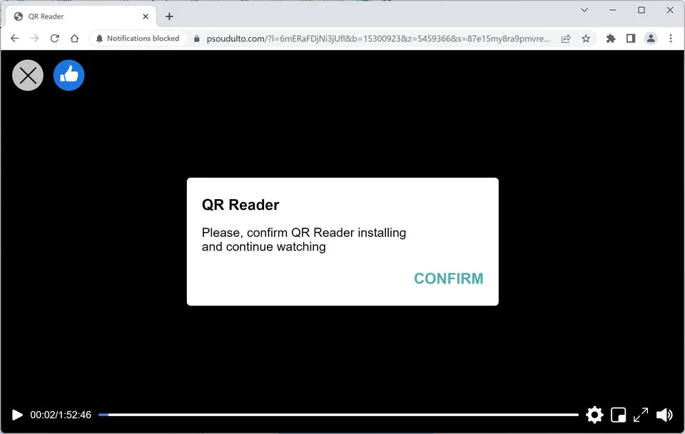 Image: Chrome browser is redirected to Psoudulto.com
