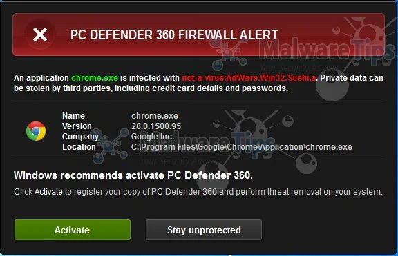 [Image: PC Defender 360 Firewall Alert]