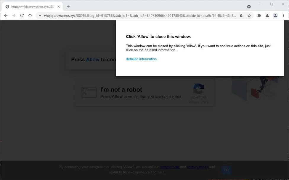 Image: Chrome browser is redirected to Erewasnos.xyz