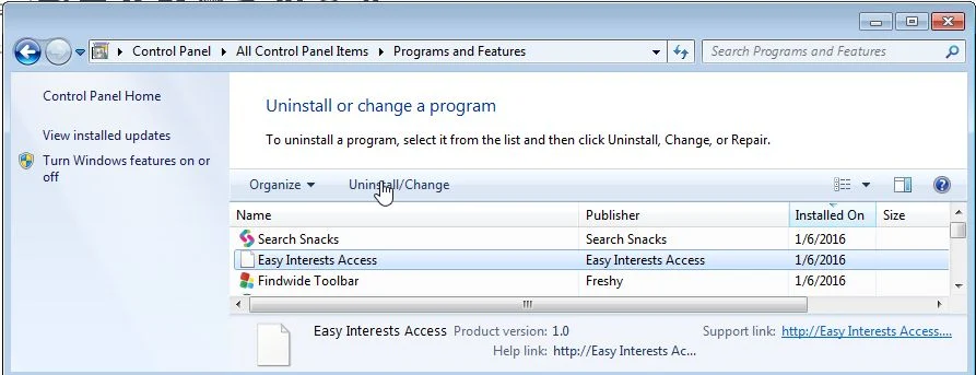 Remove Easy Interests Access from Windows