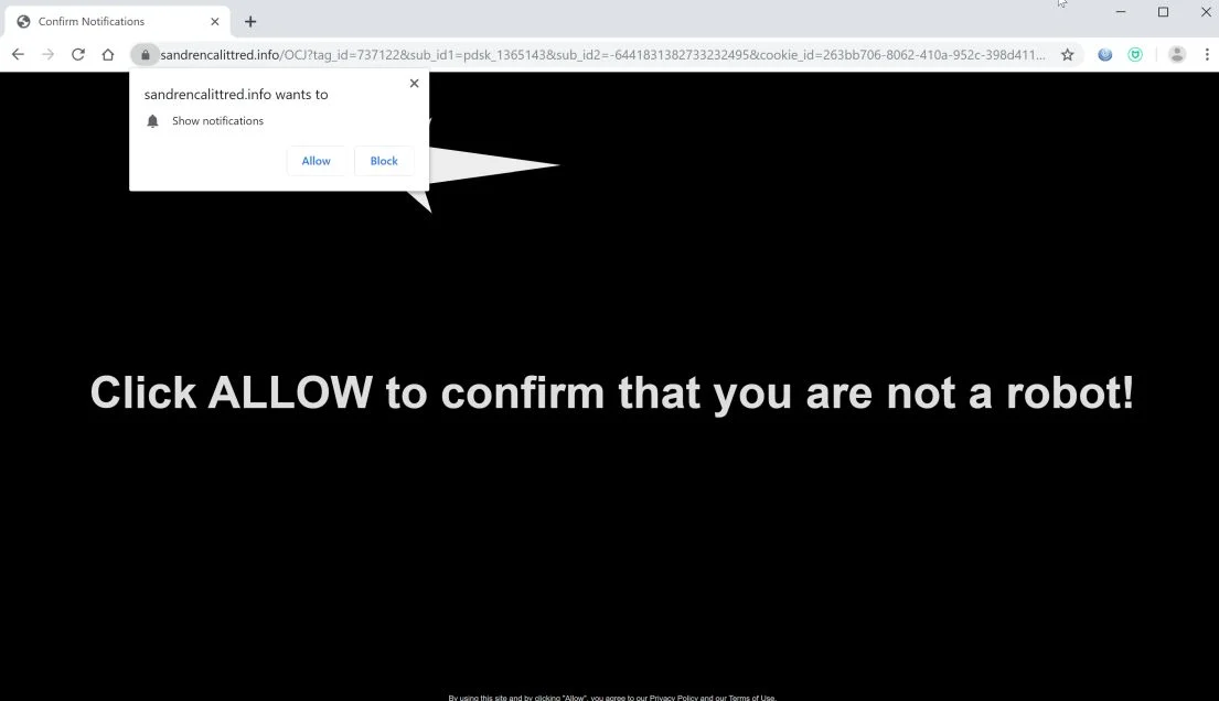 Image: Chrome browser is redirected to Sandrencalittred.info