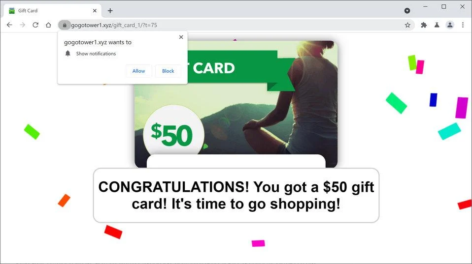 Remove Gogotower1.xyz pop-up ads (Virus Removal Guide) 1 Image: Chrome browser is redirected to Gogotower1.xyz