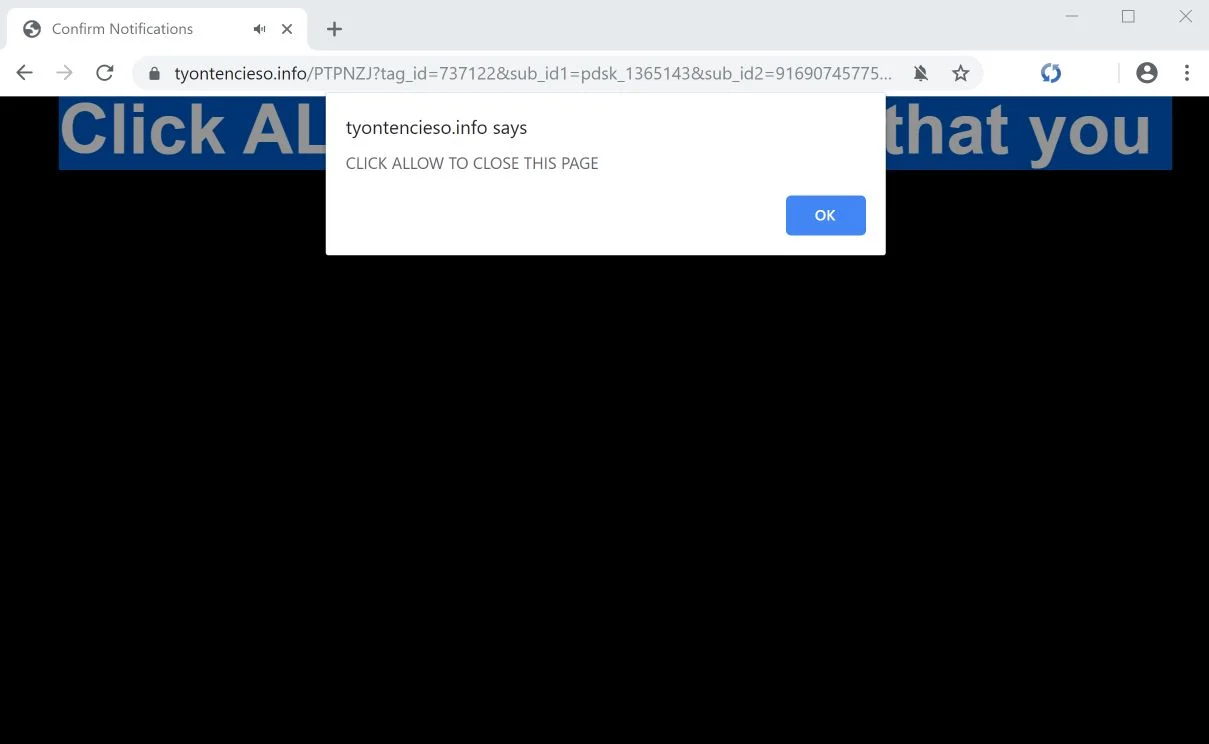 Image: Chrome browser is redirected to Tyontencieso.info