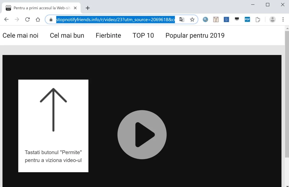 Image: Chrome browser is redirected to the Stopnotifyfriends.info site