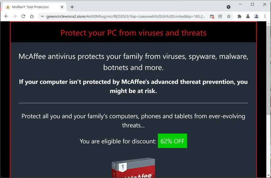Image:  Greencirclewmca2.store scam