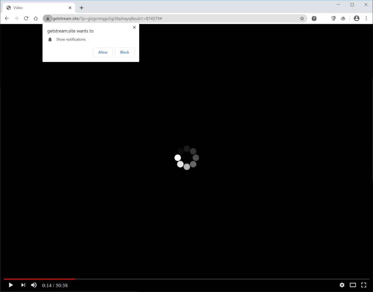 Image: Chrome browser is redirected to Getstream.site