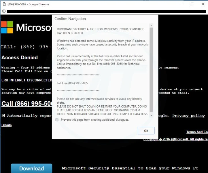 Important Security Alert from Windows Support Scam virus