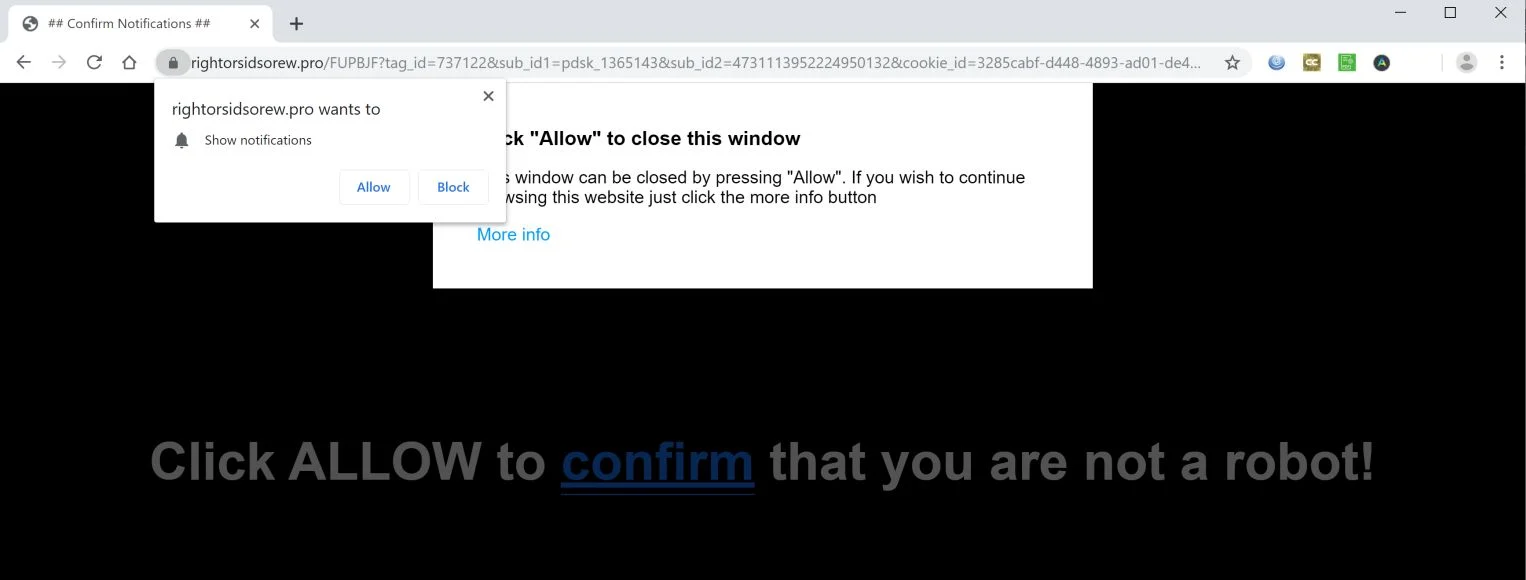 Image: Chrome browser is redirected to Rightorsidsorew.pro