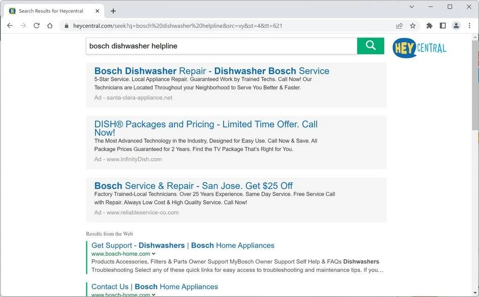 Image: Chrome browser is redirected to Heycentral.com