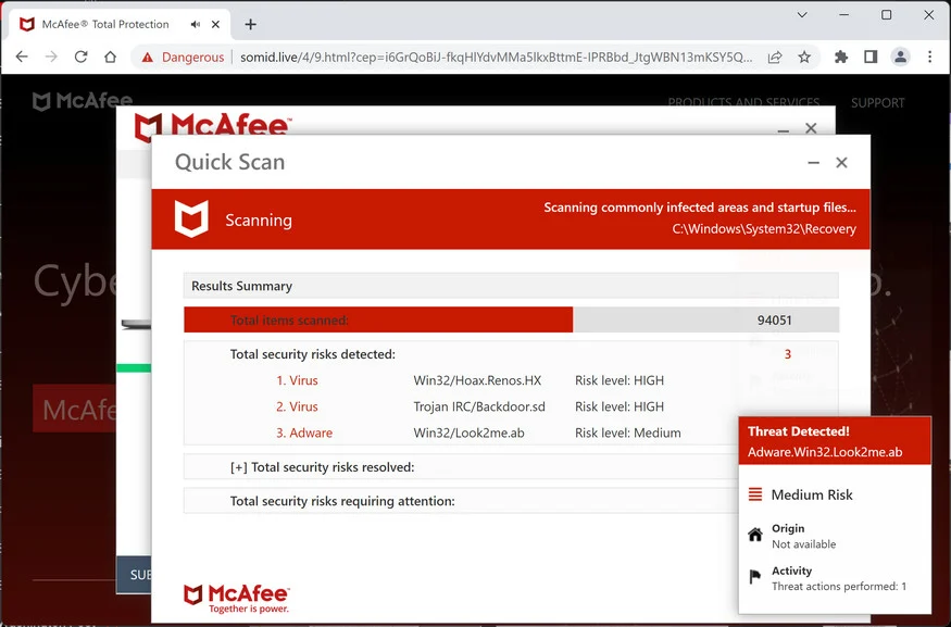 Image: Somid.live Fake McAfee Virus Alert