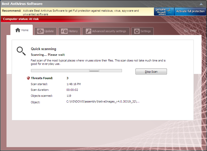 [Image: Windows Safety Module fake scan]