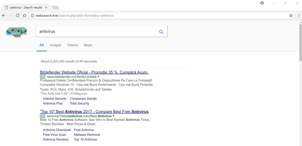 Websearch.live redirect virus