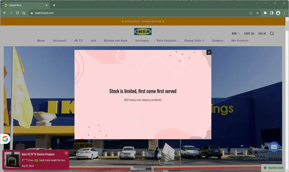 Seatclosed.com IKEA Scam