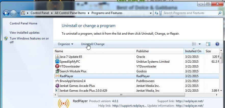 Remove Rad Player from Windows