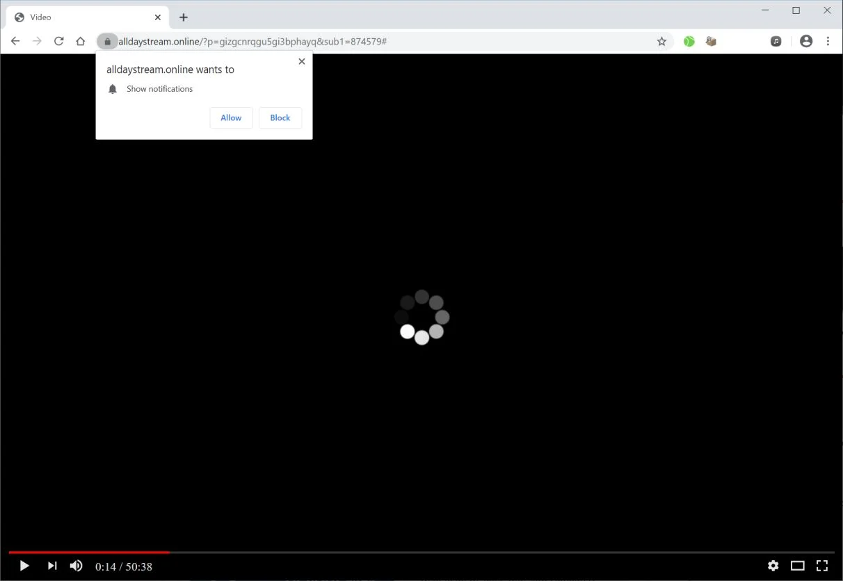 Image: Chrome browser is redirected to Alldaystream.online
