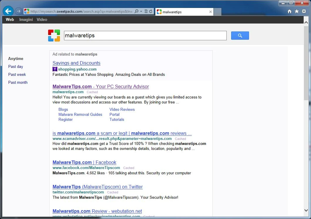 [Image: Mysearch.Sweetpacks.com redirect]