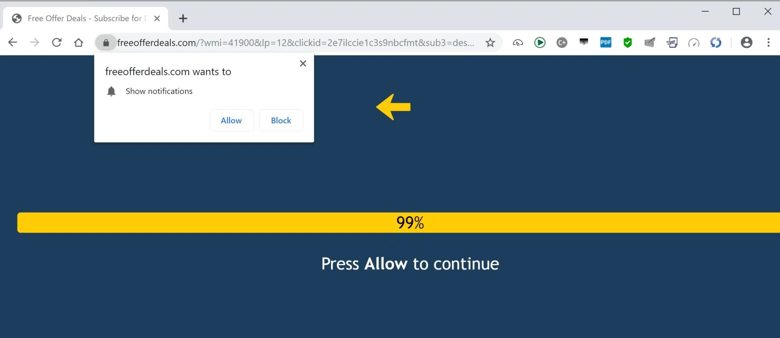 How to remove Freeofferdeals.com pop-up ads (Virus Removal Guide) 1 Image: Chrome browser is redirected to the Freeofferdeals.com site