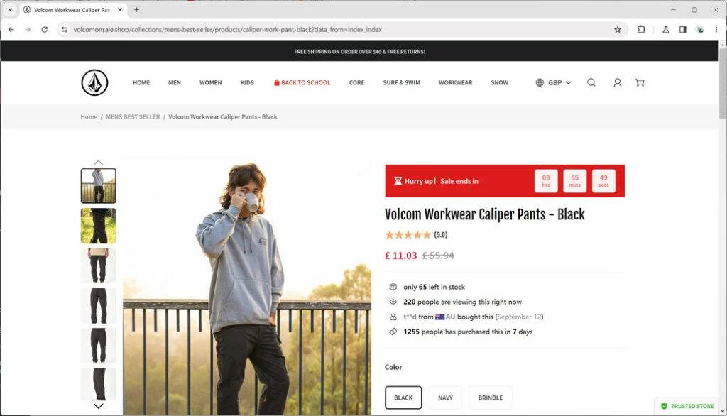 VolcomOnSale.Shop Scam Store: A Fake Volcom Website 1 Volcomonsale.shop scam