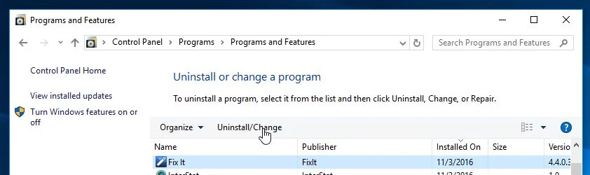 Uninstall FixIt from Windows Uninstall FixIt