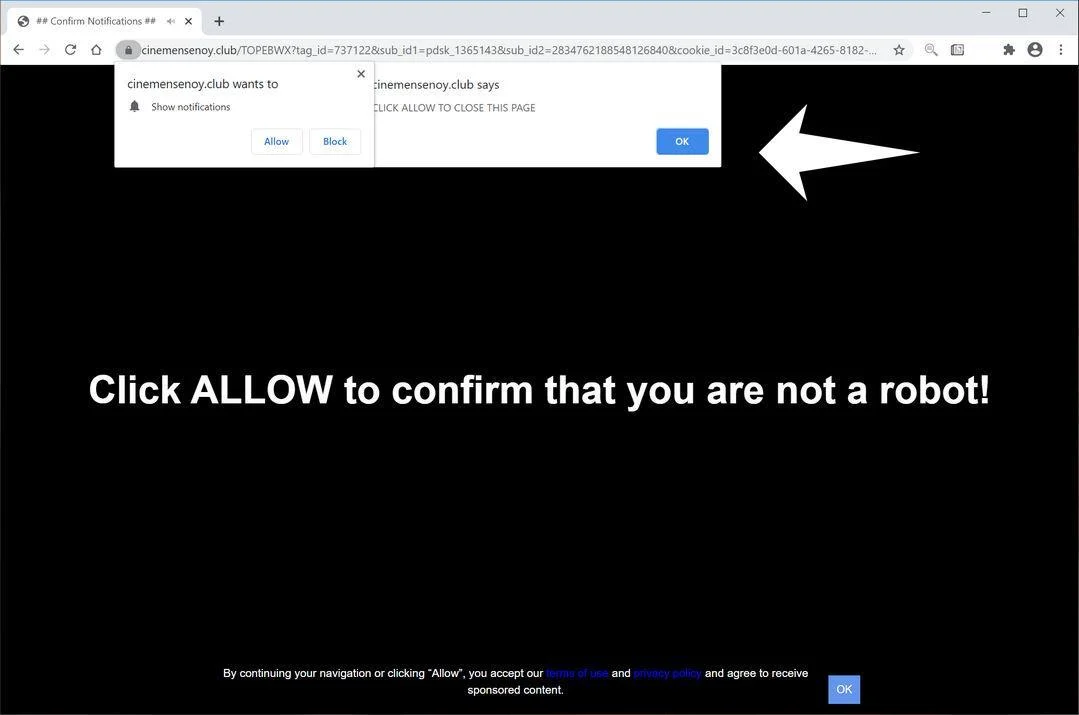 Remove Cinemensenoy.club pop-up ads (Virus Removal Guide) 1 Image: Chrome browser is redirected to Cinemensenoy.club