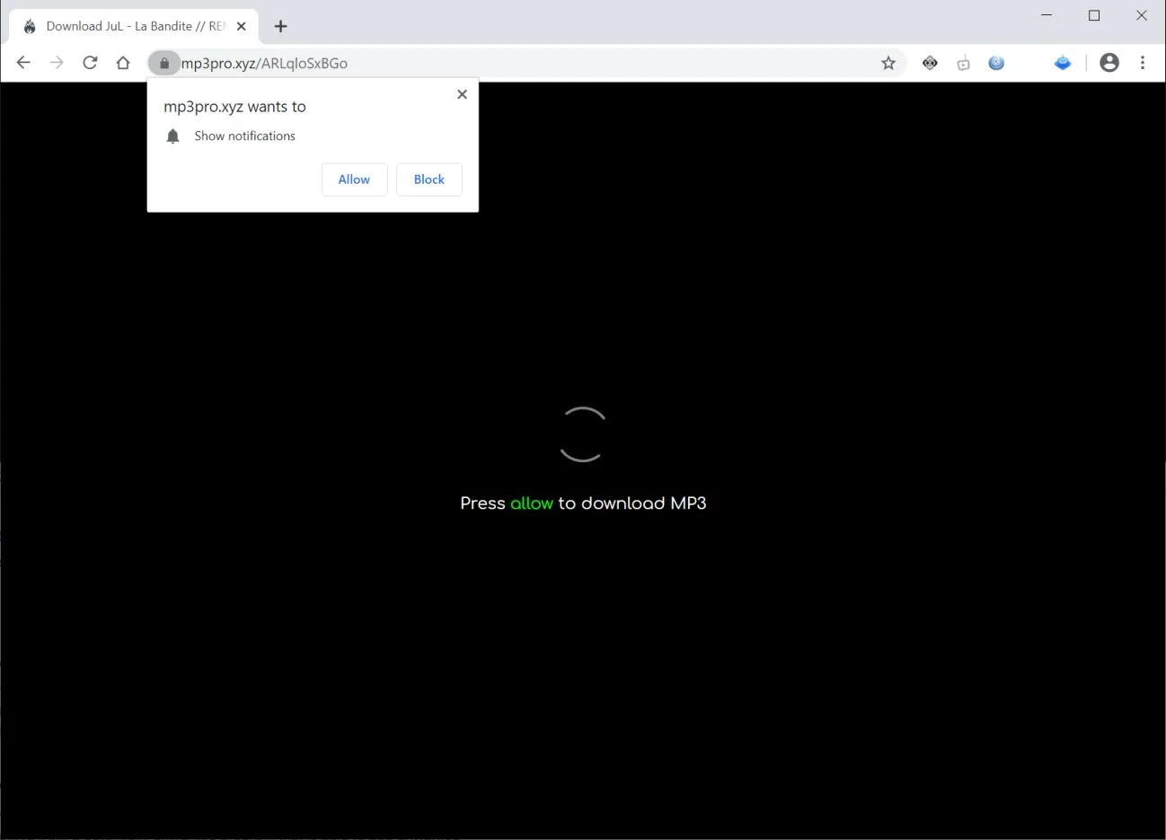 Image: Chrome browser is redirected to Mp3pro.xyz