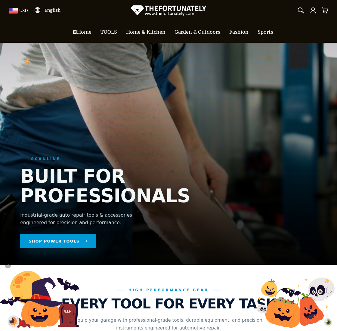 TheFortunately storefront advertising professional auto repair tools and accessories