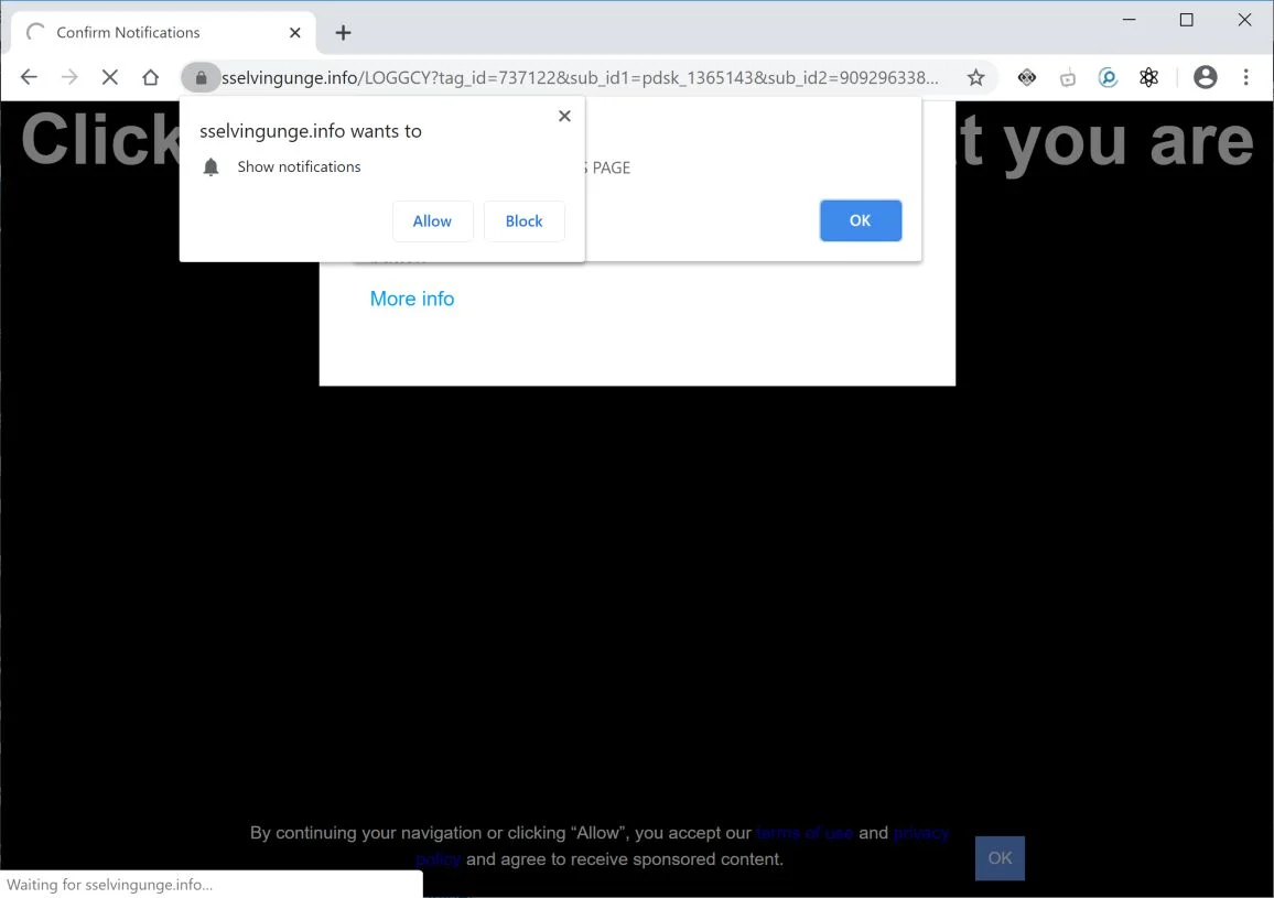 Image: Chrome browser is redirected to Sselvingunge.info