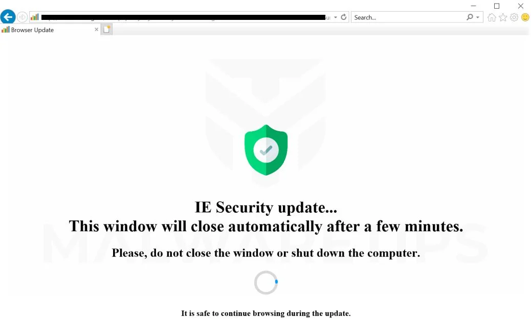 IE Security update CPU Miner Pop-up Scam