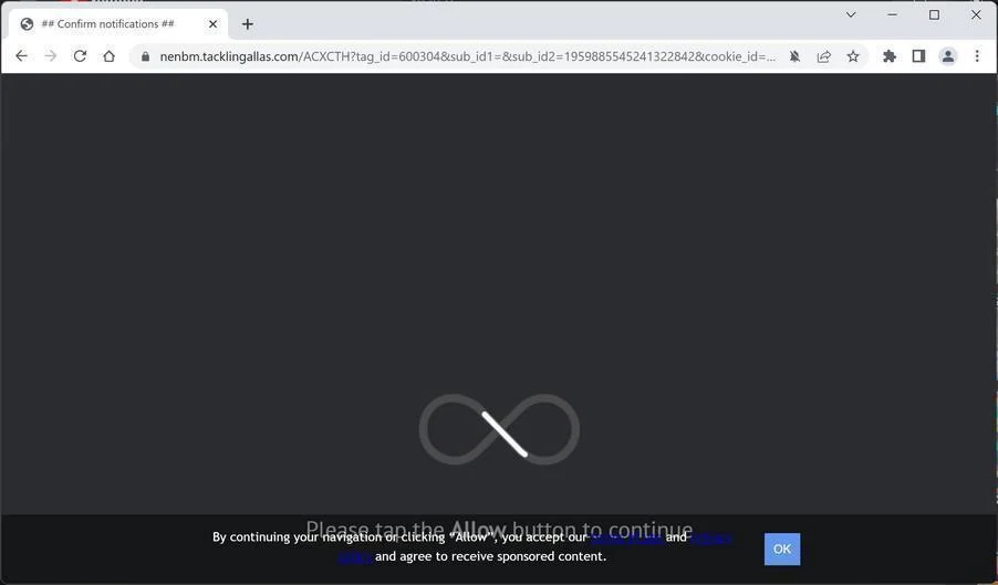 Image: Chrome browser is redirected to Tacklingallas.com