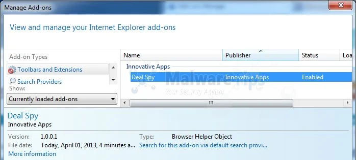 [Image: Deal Spy Internet Explorer extension]