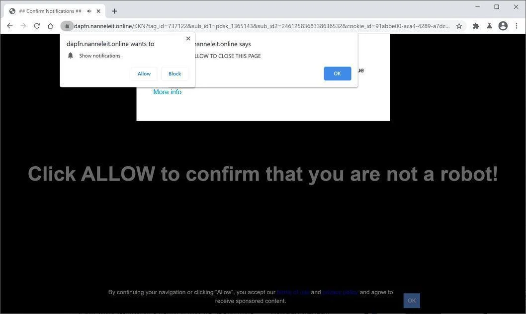 Remove Nanneleit.online pop-up ads (Virus Removal Guide) 1 Image: Chrome browser is redirected to Nanneleit.online