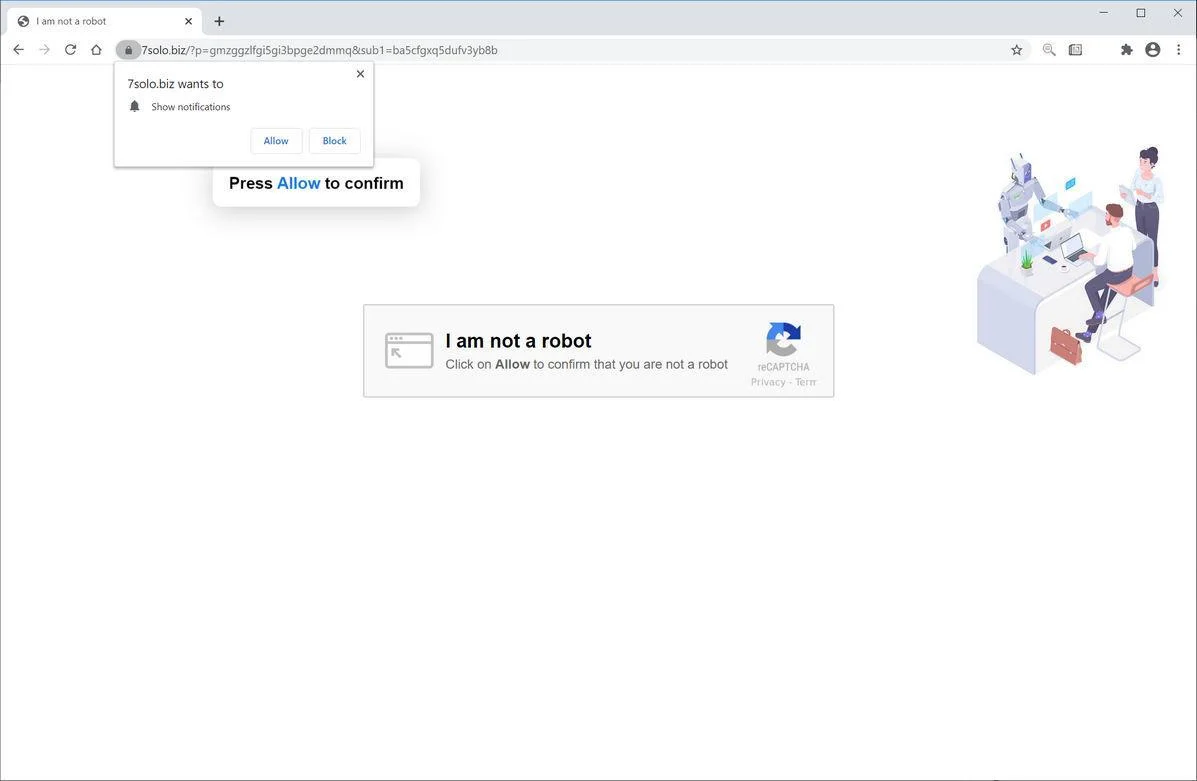 Image: Chrome browser is redirected to 7solo.biz